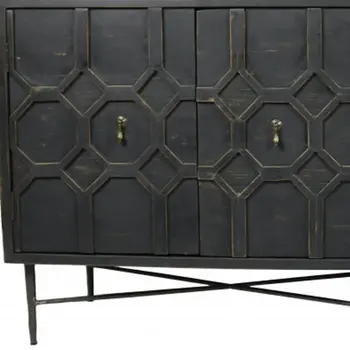 71" Black Solid Wood Sideboard with Four Doors