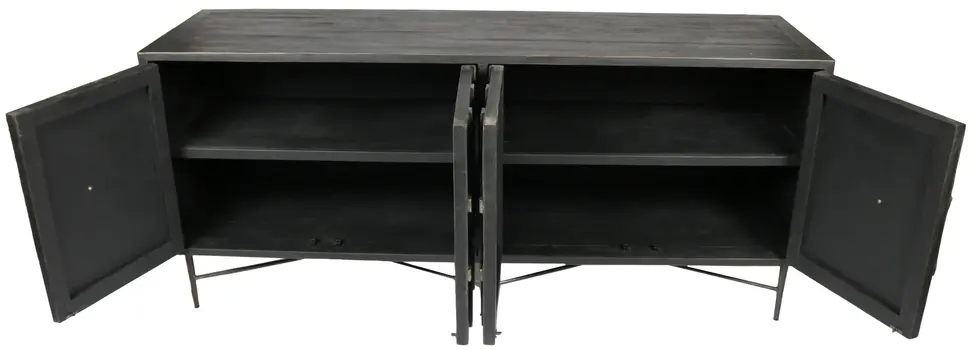 71" Black Solid Wood Sideboard with Four Doors