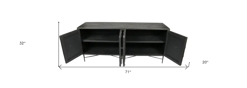 71" Black Solid Wood Sideboard with Four Doors