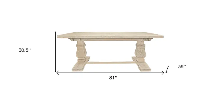 81" Antiqued White Solid Wood Trestle Base Dining Table