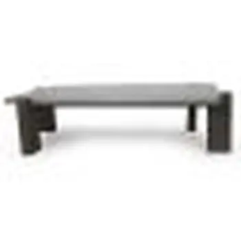 33" Dark Gray and Brown Concrete And Solid Wood Coffee Table