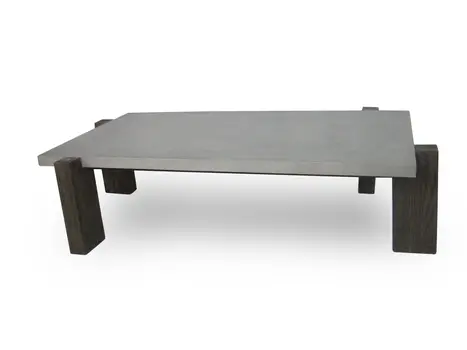 33" Dark Gray and Brown Concrete And Solid Wood Coffee Table
