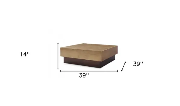 39" Bronze and Brown Copper And Steel Square Block Coffee Table