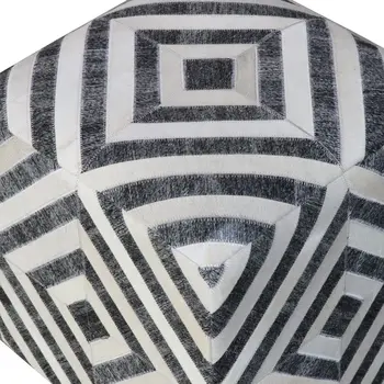 18" Dark Gray and Ivory Hair on Hide Cube Geometric Pouf Ottoman