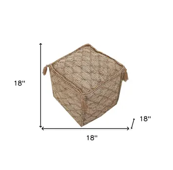 18" Brown Jute Cube Trellis Pouf Ottoman