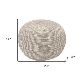 20" Gray Wool Round Ribbed Pouf Ottoman