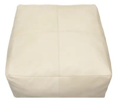 22" Ivory Leather Pouf Ottoman