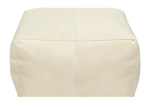 22" Ivory Leather Pouf Ottoman