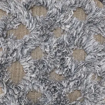18" Natural and Gray Wool Cotton Blend Cube Geometric Pouf Ottoman