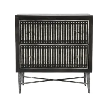 28" Dark Brown Solid Wood Two Drawer Nightstand