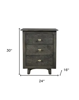 30" Gray Three Drawer Nightstand