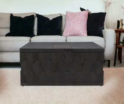 40" Dark Gray Solid Wood Square Distressed Solid Trunk Coffee Table