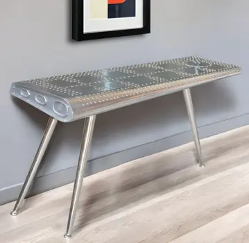 56" Silver Aluminum Three Leg Console Table