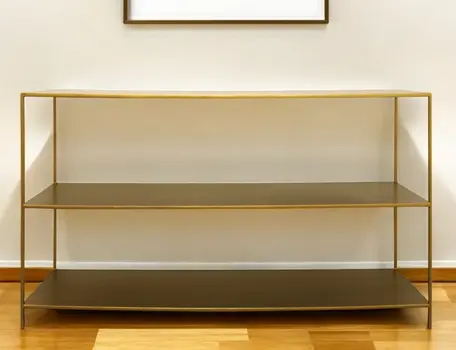 60" Brass Iron Console Table With Shelves
