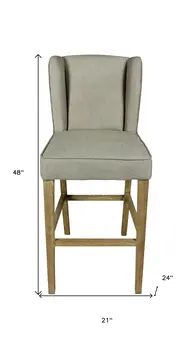 30" Gray And Brown Solid Wood Bar Height Bar Chair