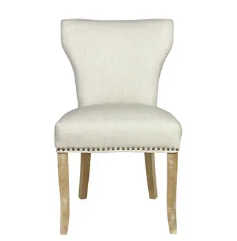 Set of Two Ivory and Natural Upholstered Fabric Dining Parsons Chairs
