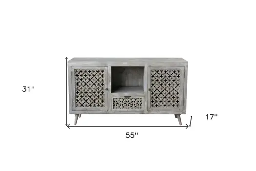 55" Gray Solid Wood Cabinet Enclosed Storage Worn TV Stand