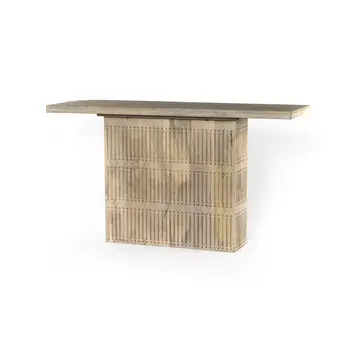 54" Ivory Solid Wood Distressed Pedestal Console Table