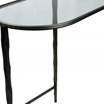 Set of Two 25" Black And Clear Glass And Genuine Marble Half Circle Three Leg Console Table