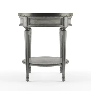 26" Gray Manufactured Wood Round End Table With Drawer And Shelf