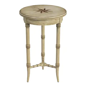 24" Beige Distressed Wood Round End Table