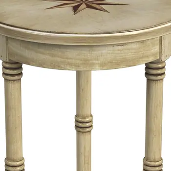 24" Beige Distressed Wood Round End Table