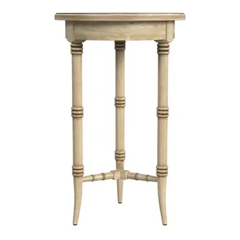 24" Beige Distressed Wood Round End Table