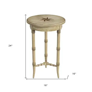 24" Beige Distressed Wood Round End Table