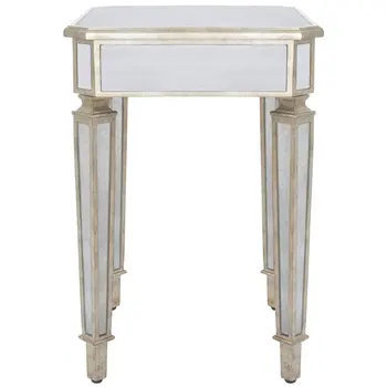 26" Silver Distressed Glass Square End Table