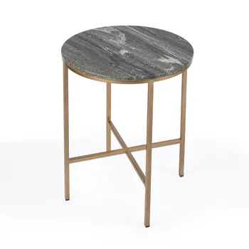 23" Brass And Gray Marble Round End Table