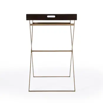 27" Gold And Walnut Solid Wood Rectangular End Table