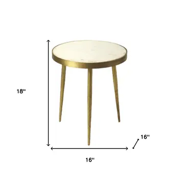 18" Gold And White Marble Round End Table