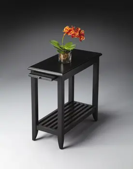 24" Black End Table With Shelf