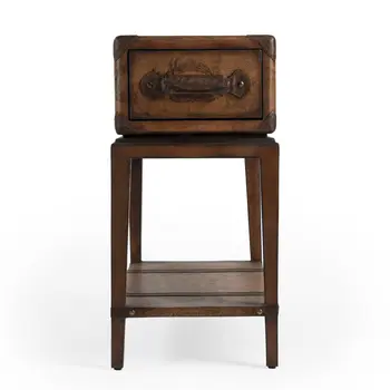 24" Brown Old World Map End Table With Drawer And Shelf