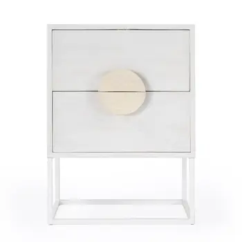24" White Wood Two Drawer Nightstand