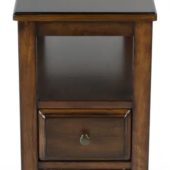 24" Brown Distressed End Table With Two Drawers And Shelf