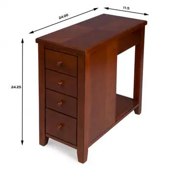 24" Medium Brown Manufactured Wood Rectangular End Table With Four Drawers And Shelf