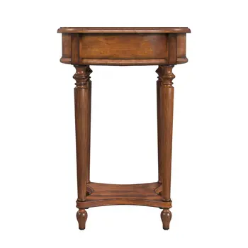 26" Brown Distressed Wood Round End Table With Drawer And Shelf