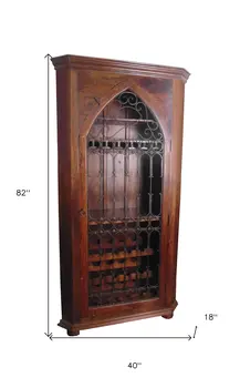 44" Dark Brown Solid Wood And Iron Bar Cabinet With Three Shelves