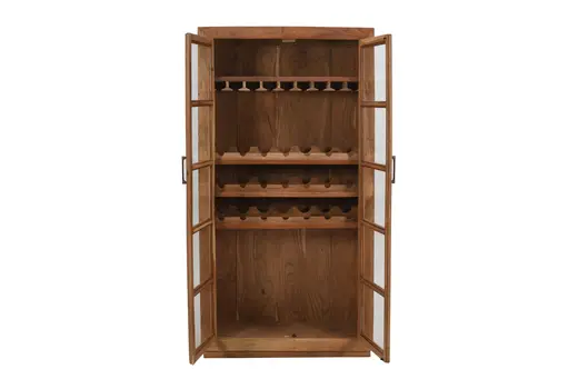 42" Brown Solid Wood And Glass Bar Cabinet With Four Shelves