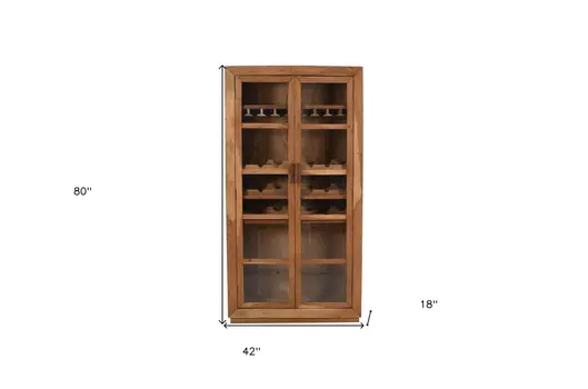 42" Brown Solid Wood And Glass Bar Cabinet With Four Shelves