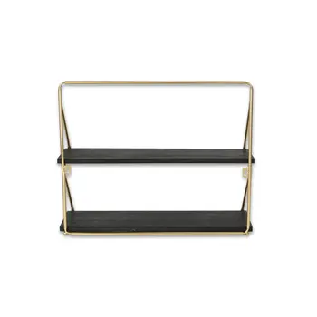 21" Dark Gray And Gold Metal And Wood Wall Mounted Tiered Shelf