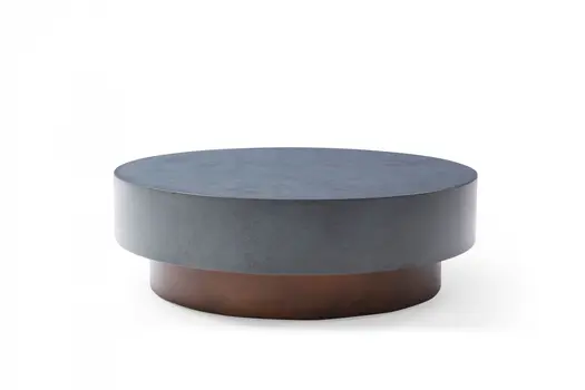48" Gray and Brown Steel And Copper Round Drum Coffee Table