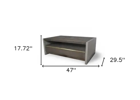 47" Brown and Dark Gray Solid Wood And Concrete Block Coffee Table With Drawer And Shelf