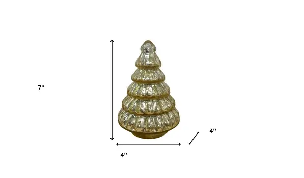 7" Embossed Gold Glass Christmas Tree Sculpture