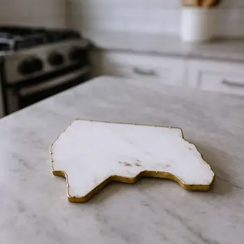 12" Gold And White Marble North Carolina Cheese Board