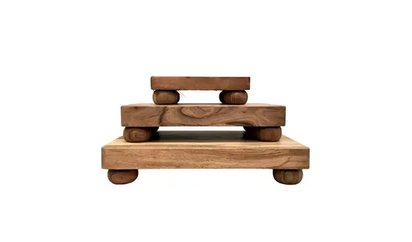 Set of Three Brown Solid Wood Raised Trays