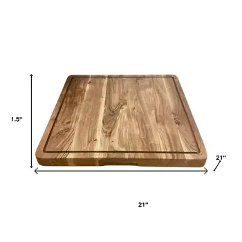 21" Brown Square Solid Wood Cutting Board With Juice Groove