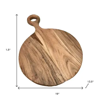 19" Brown Round Solid Wood Cutting Board