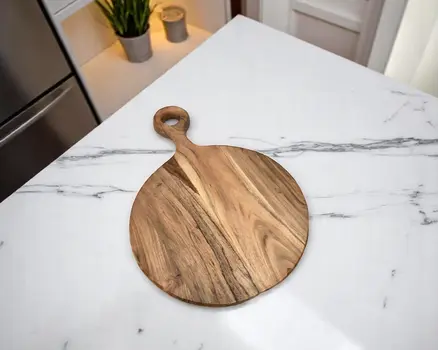 19" Brown Round Solid Wood Cutting Board
